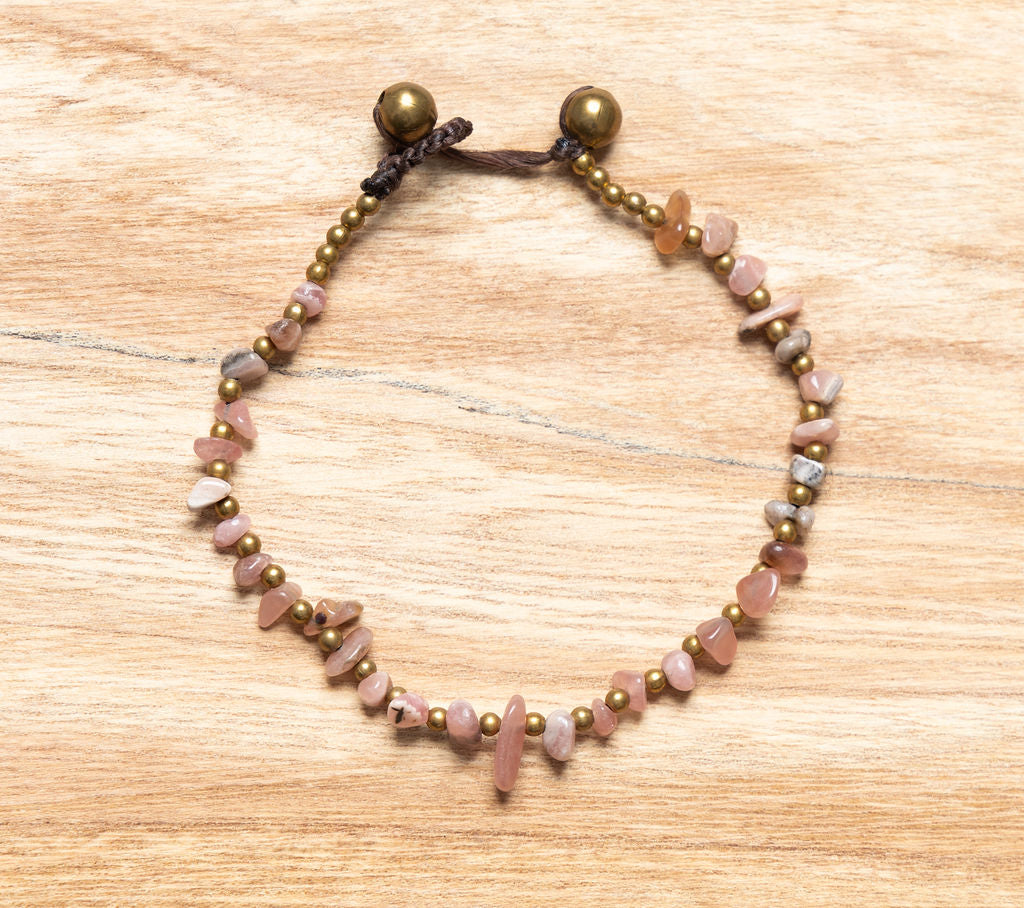 Rhodonite Crystal Healing Anklet - Organic